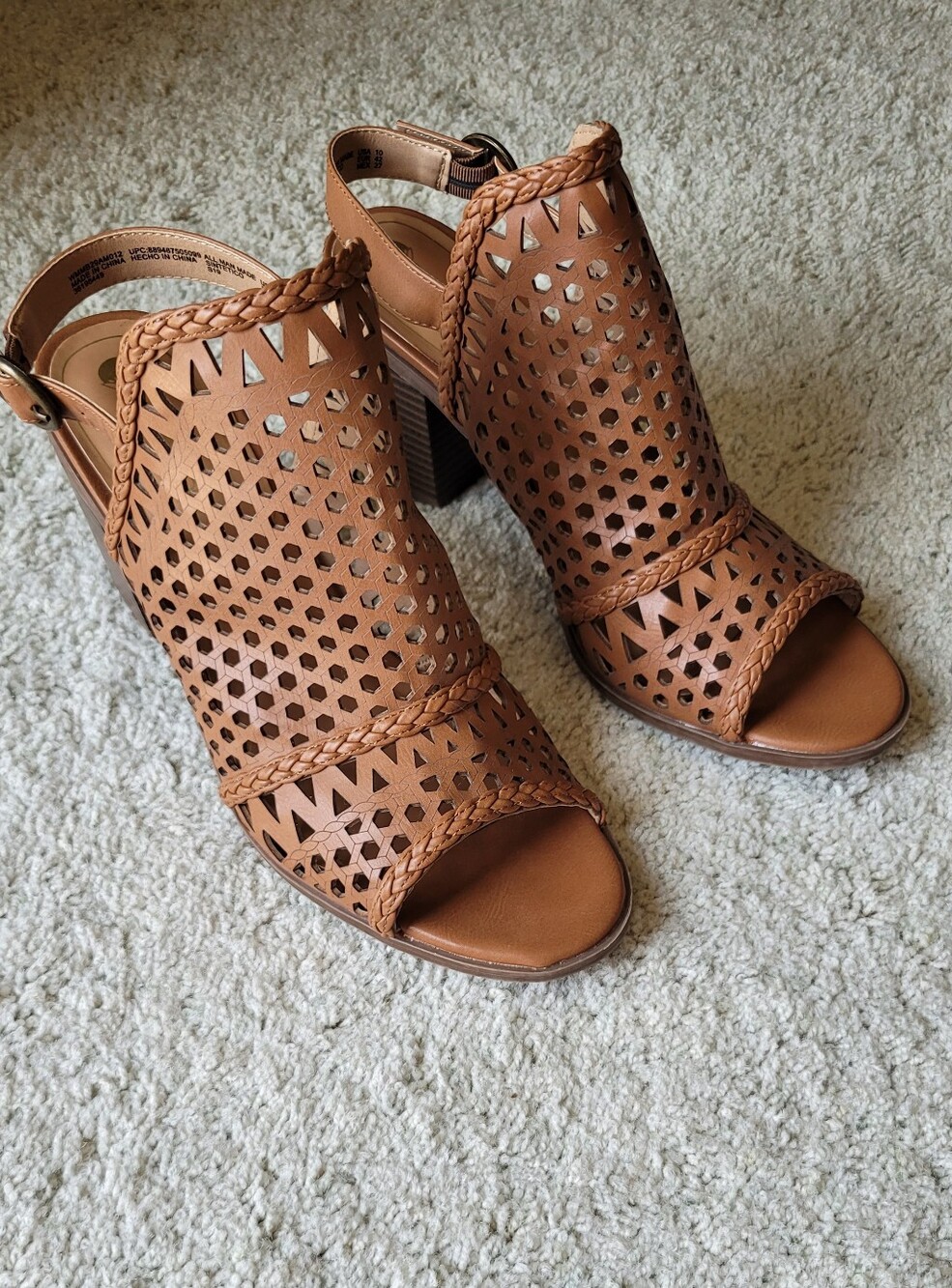 Cognac Cut-out Block Heel Sandals Bohemian Style excellent Condition 10